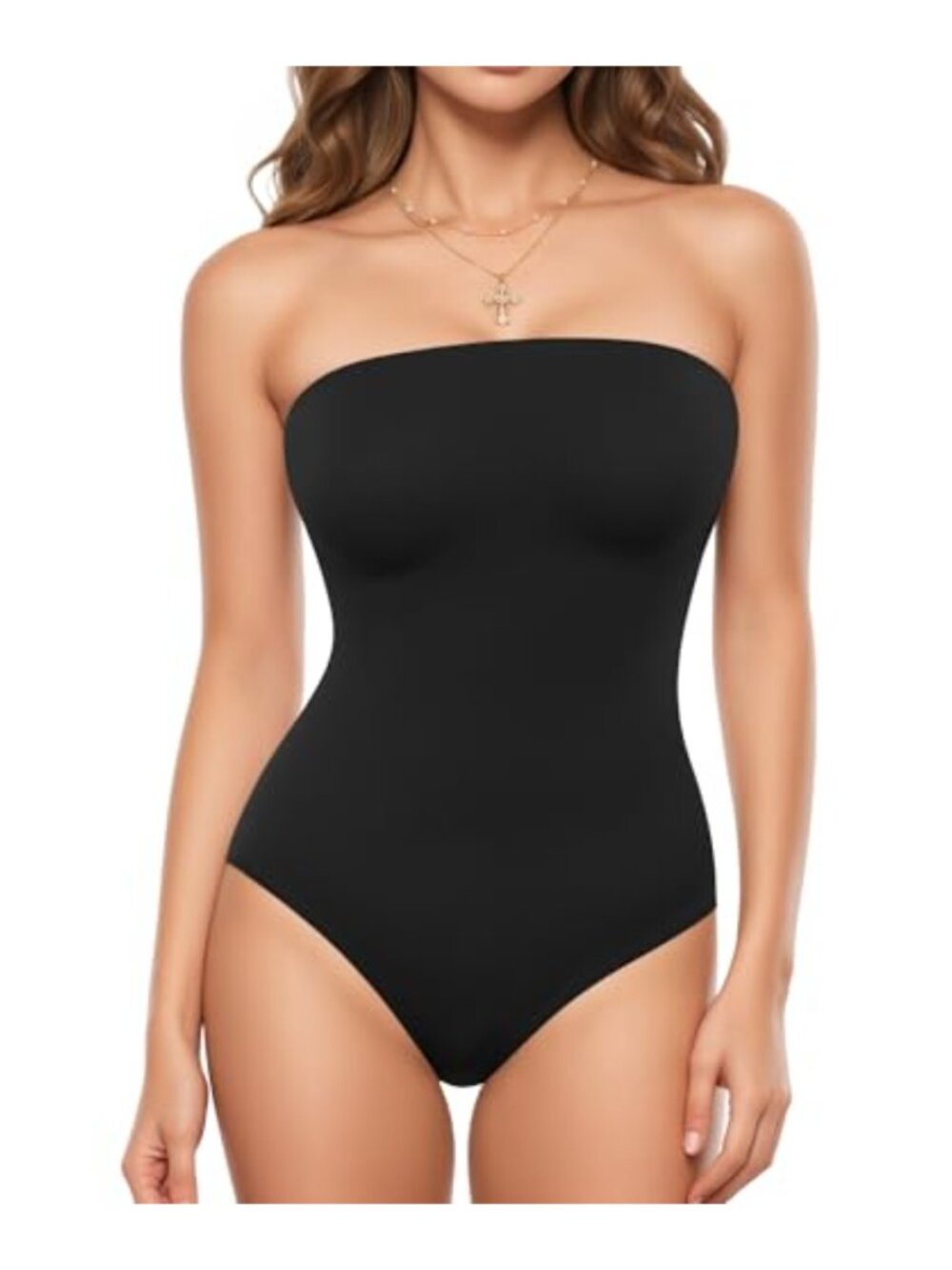 MANGOPOP Strapless Thong Bodysuit Sexy Tube Top Off Shoulder Double Lined
